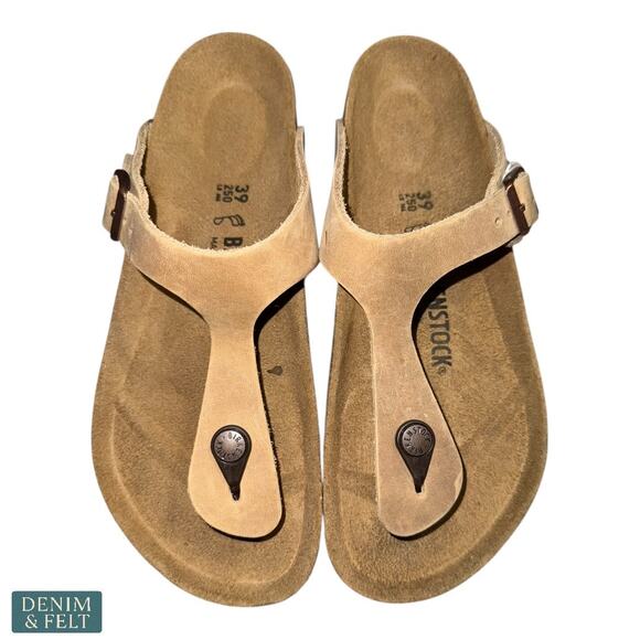 NEW Birkenstock Gizeh Oiled Leather Tobacco Brown Thong Sandal Womens 8 - Picture 8 of 16